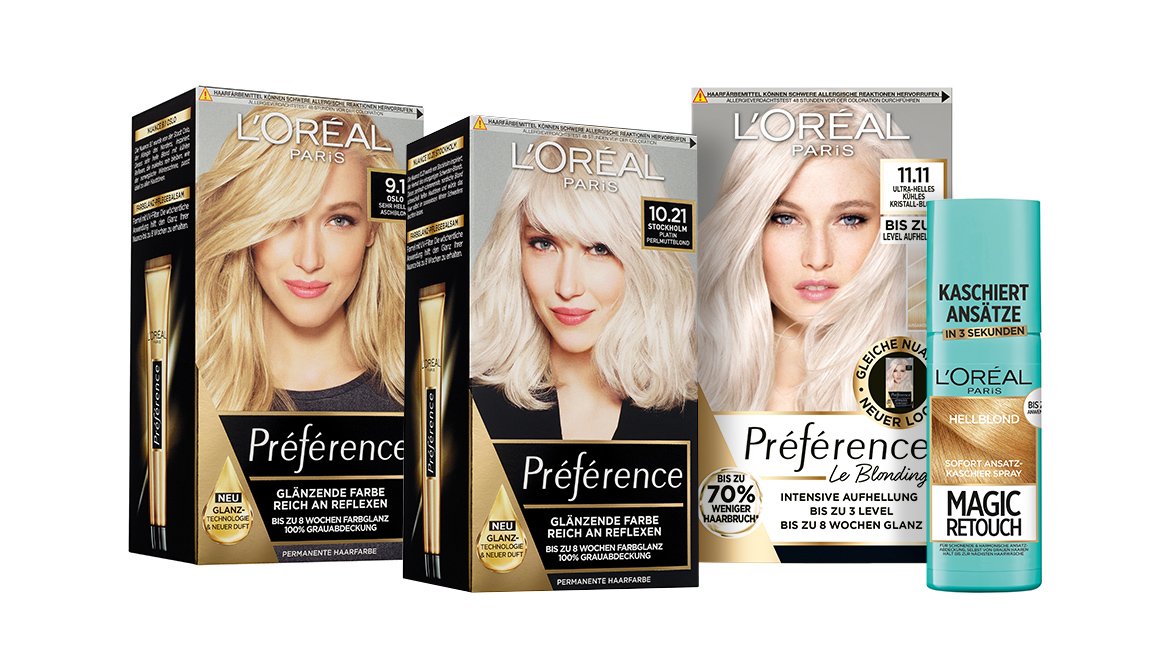 Verschiedene Préférence Haarfärbe- und Haarstylingprodukte von L'Oréal Paris